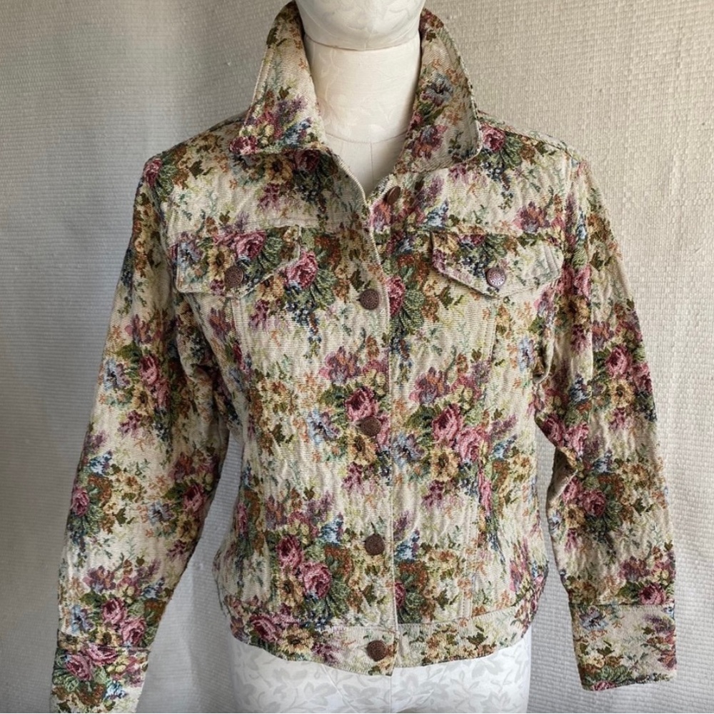 Vintage 90s P/L Floral Tapestry Jean-Style Jacket - Picture 5 of 8